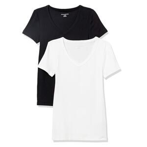 Lot of 2 Amazon Essentials V-Neck Tee 3XL Plus Slim Fit Black White Cotton Modal